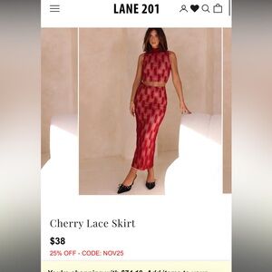 Lane 201 “Cherry Lace” skirt and top set